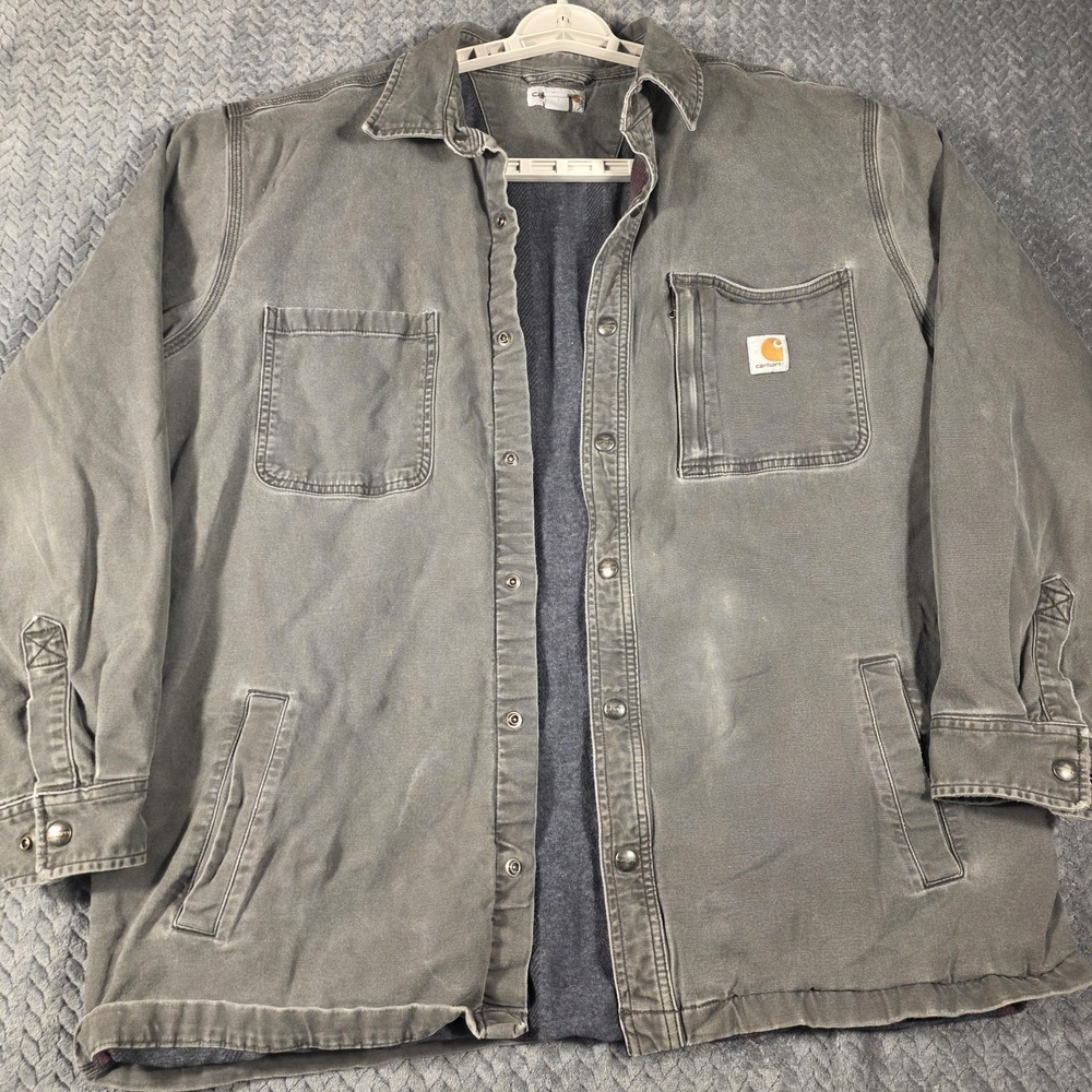 Carhartt Rugged Flex Rigby Shirt Jac Men XL Peat Distressed Fleece Lined 102851